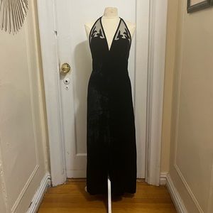 Vintage Velvet Halter Sleek Burnout Maxi Dress